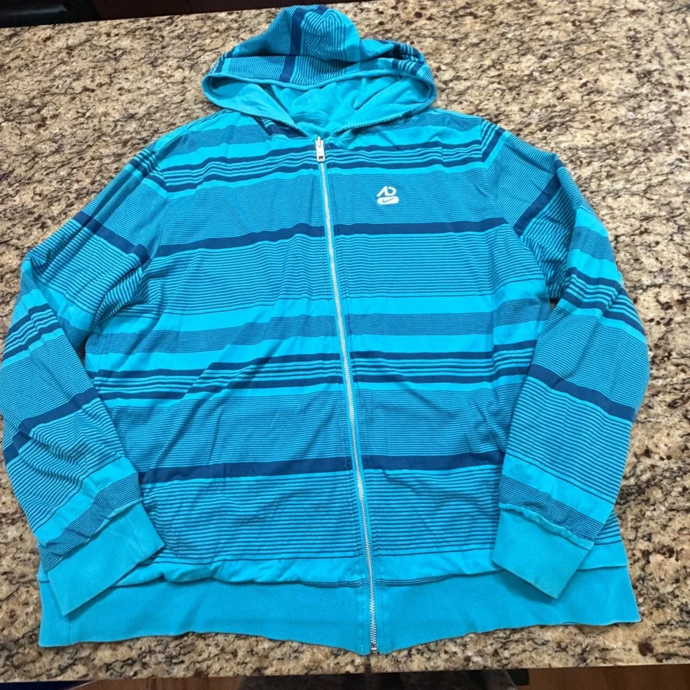 Nike Athletic Dept Reversible Full Zip Hoodie Blue Striped‎ Womens XXL Turquoise